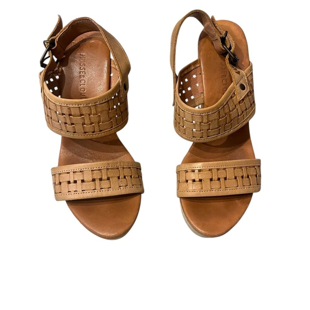 Musse & Cloud Platform Wedge Heel Tan leather Colorblock Sandals Sz 38 US 7/7.5 - Picture 2 of 11